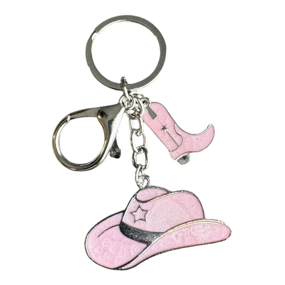 Women's Pink Western Cowgirl Hat Boot Key Chain 3.5